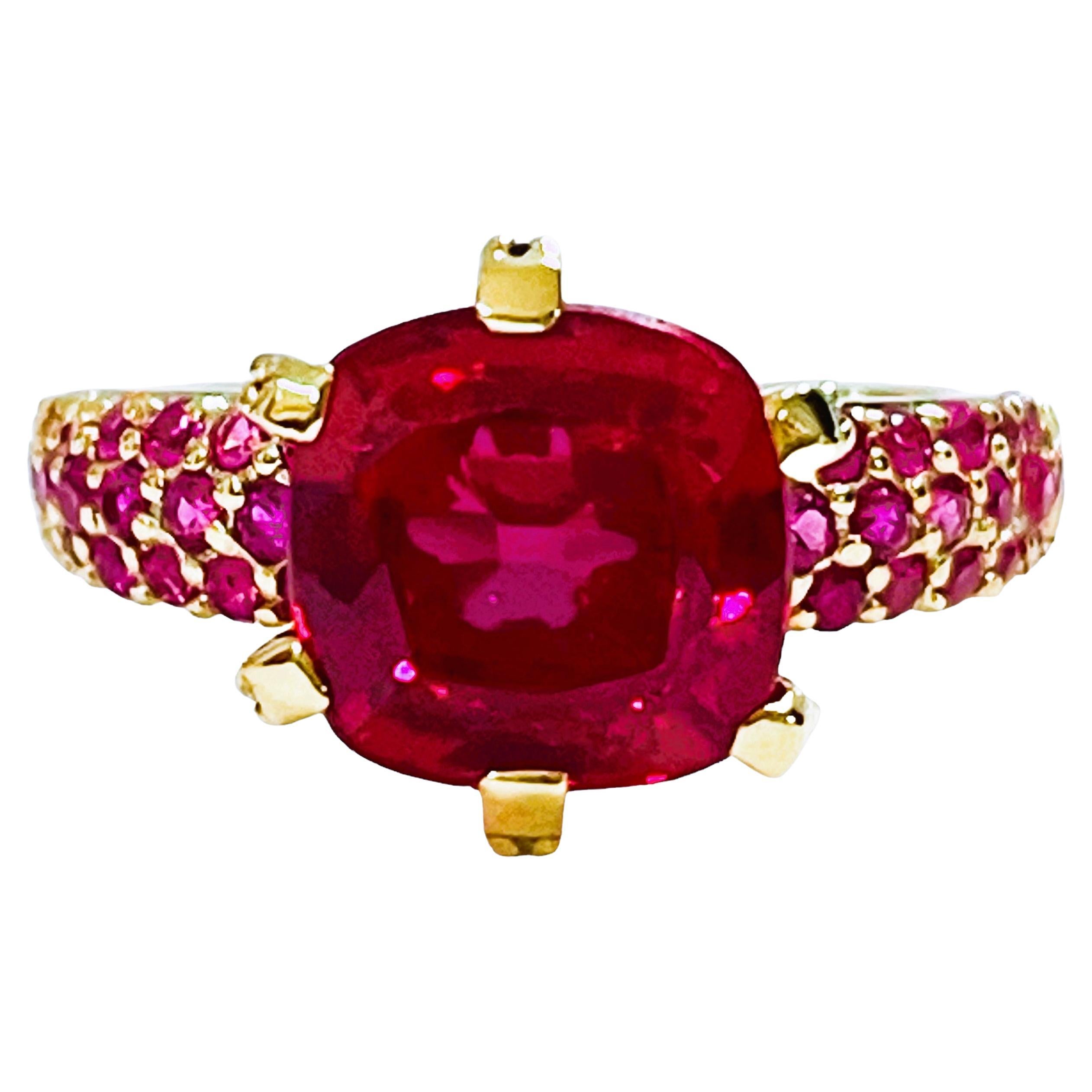 New African IF 4.0ct Deep Pink Tourmaline & Ruby YGold Plated Sterling Ring
