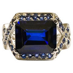 New African IF 4.10 Ct Deep Blue Sapphire Sterling Ring Size 8.25