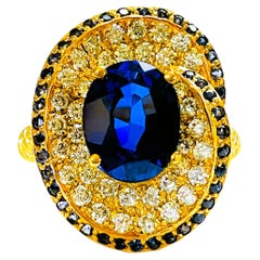 New African IF 4.20 Ct Kashmir Blue Sapphire YGold Plate Sterling Ring 7.5