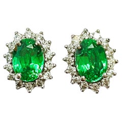 New African IF 4.20ct Tsavorite Garnet Green & Sapphire Sterling Post Earrings