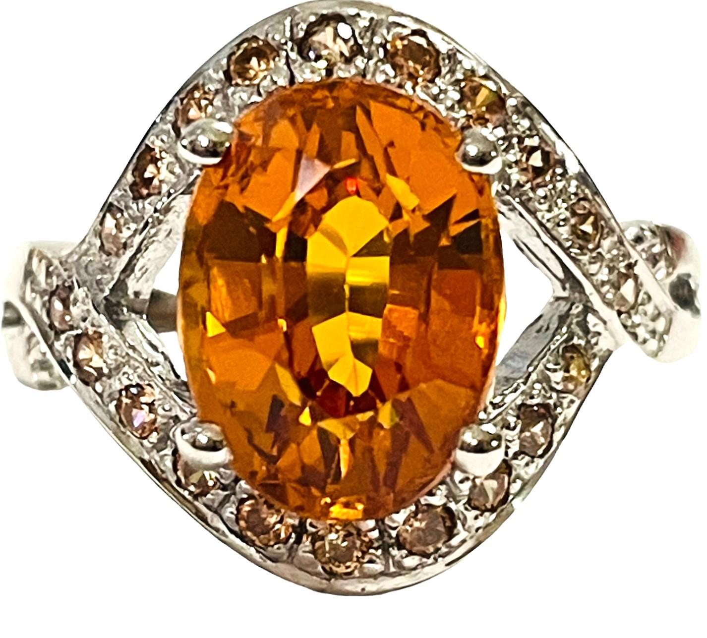 Art Deco New African If 4.20 Ct Yellow Orange Sapphire & Champagne Sapphire Sterling Ring