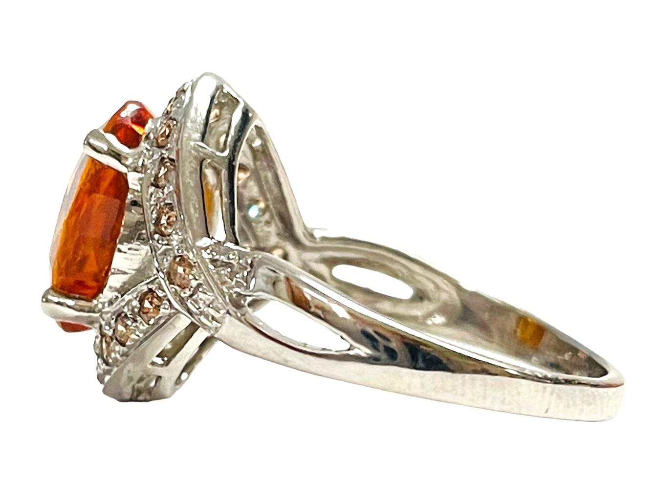Afrikanischer Sterling-Ring mit 4,20 Karat gelbem, orangefarbenem Saphir und Champagner-Saphir (Ovalschliff)