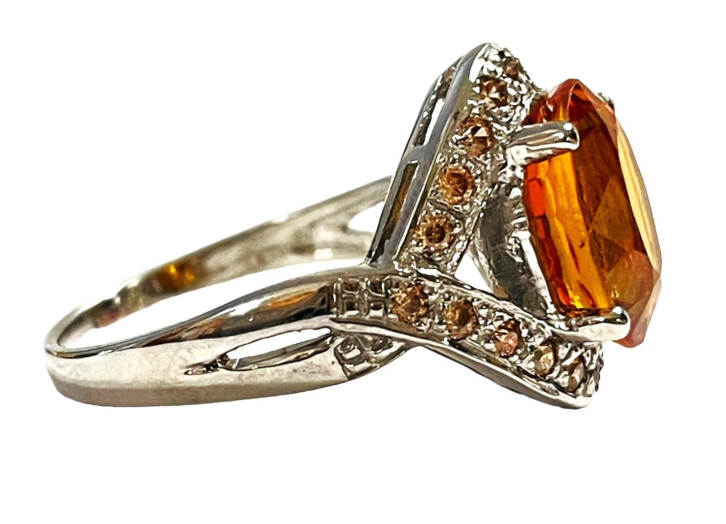 Women's New African If 4.20 Ct Yellow Orange Sapphire & Champagne Sapphire Sterling Ring