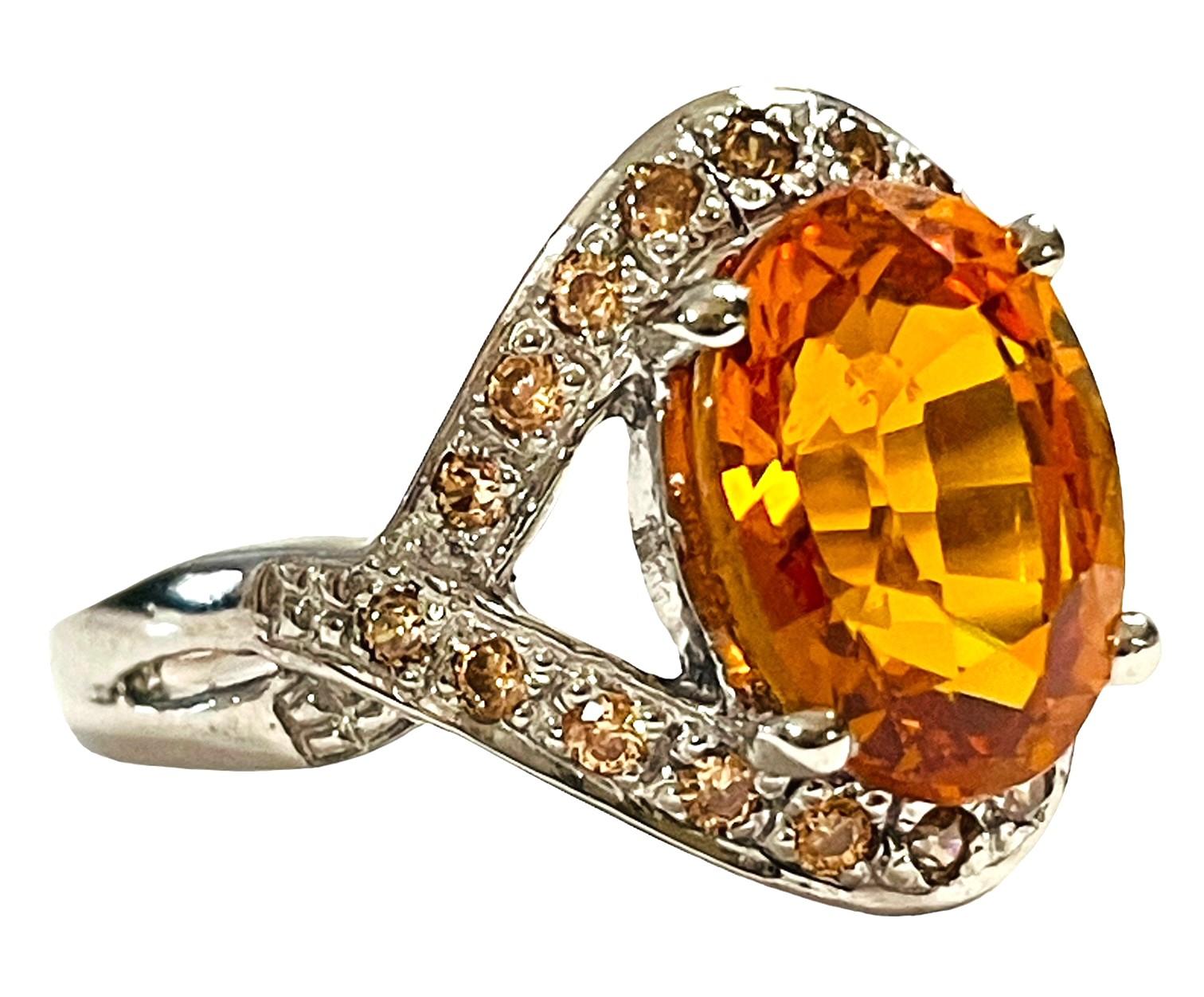 New African If 4.20 Ct Yellow Orange Sapphire & Champagne Sapphire Sterling Ring 1