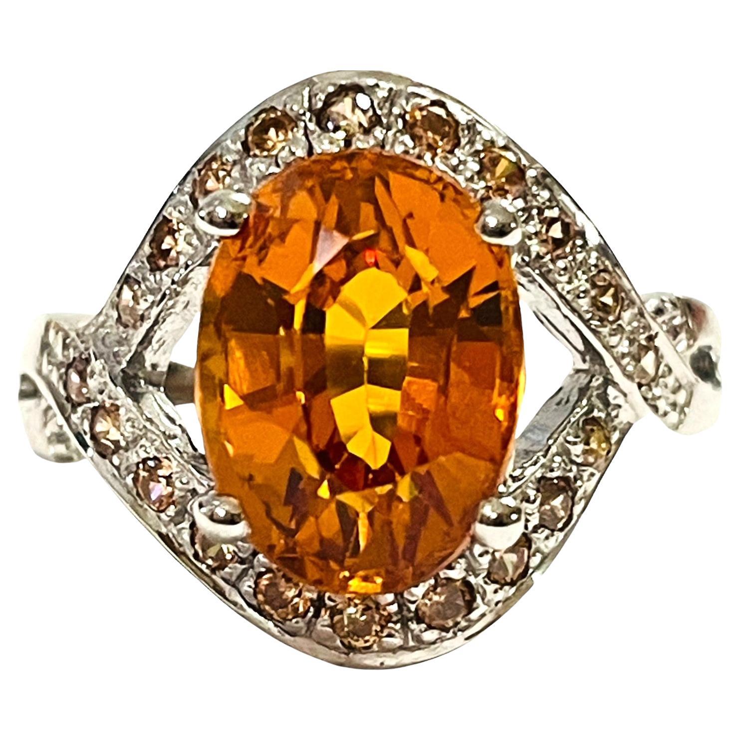 New African If 4.20 Ct Yellow Orange Sapphire & Champagne Sapphire Sterling Ring