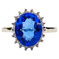 Afrikanischer IF 4,2 Karat königsblauer Topas & weißer Saphir Sterling Ring