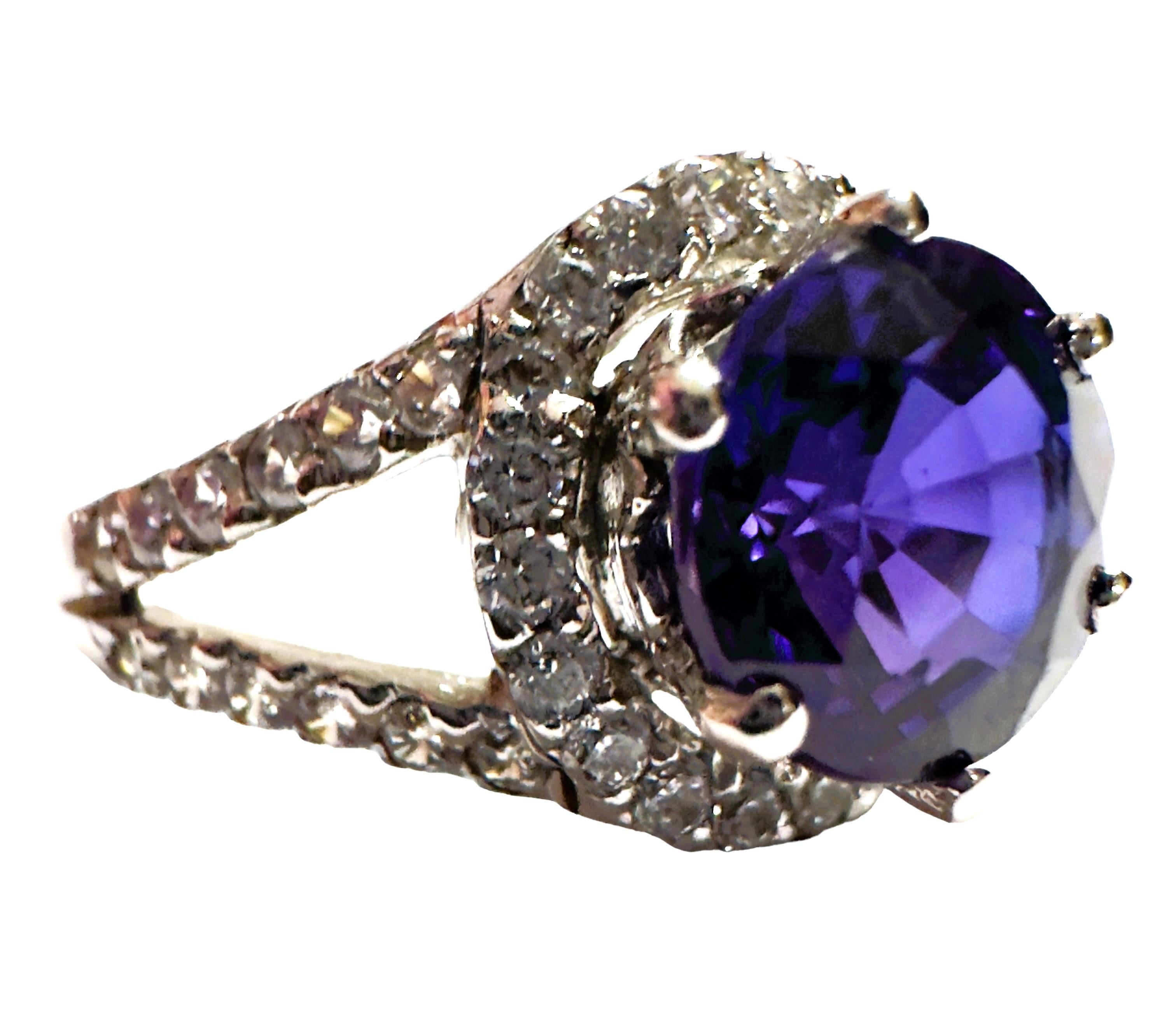 Women's New African IF 4.30 Ct Blue Purple Sapphire & White Sapphire Sterling Ring