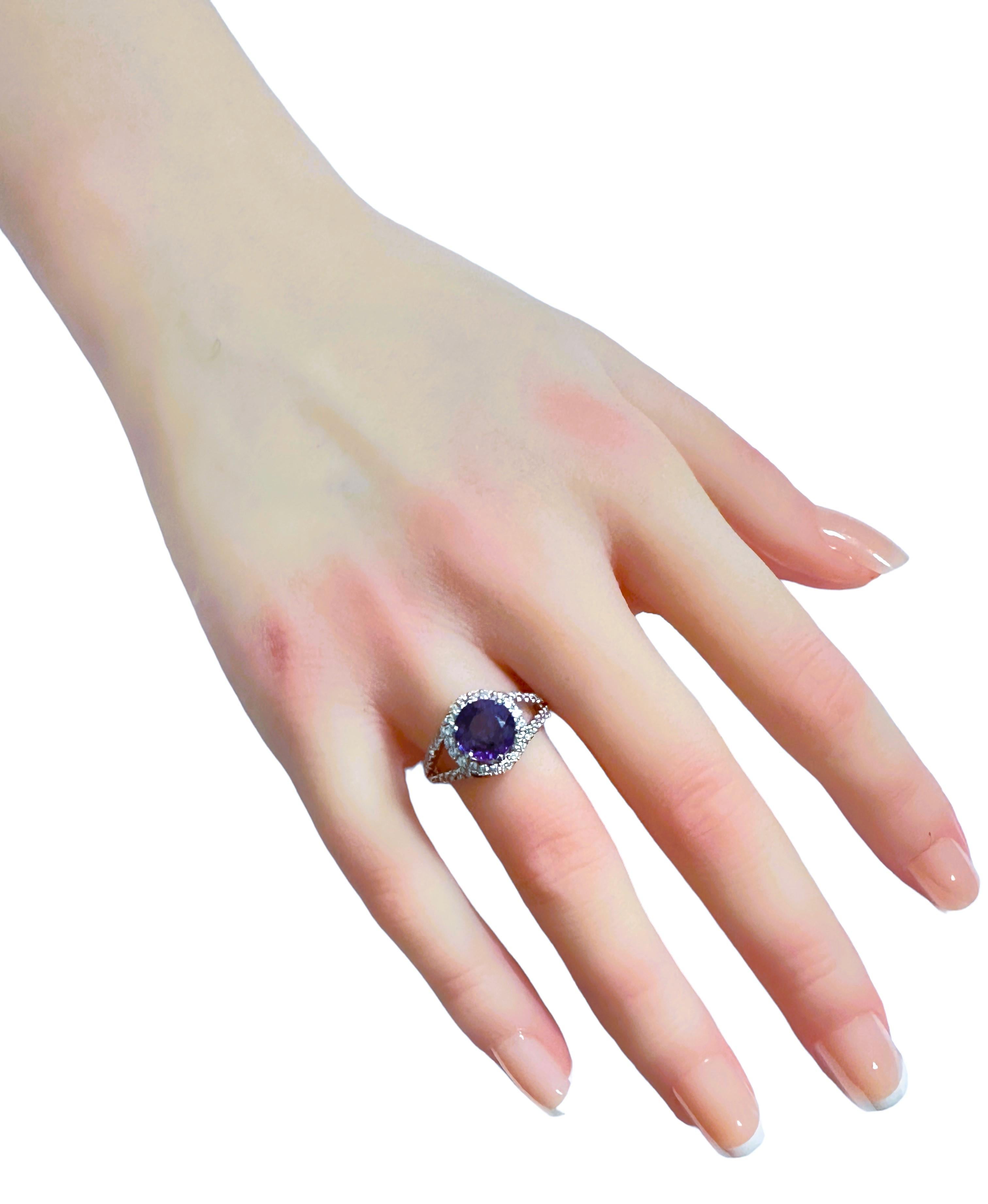 New African IF 4.30 Ct Blue Purple Sapphire & White Sapphire Sterling Ring 1