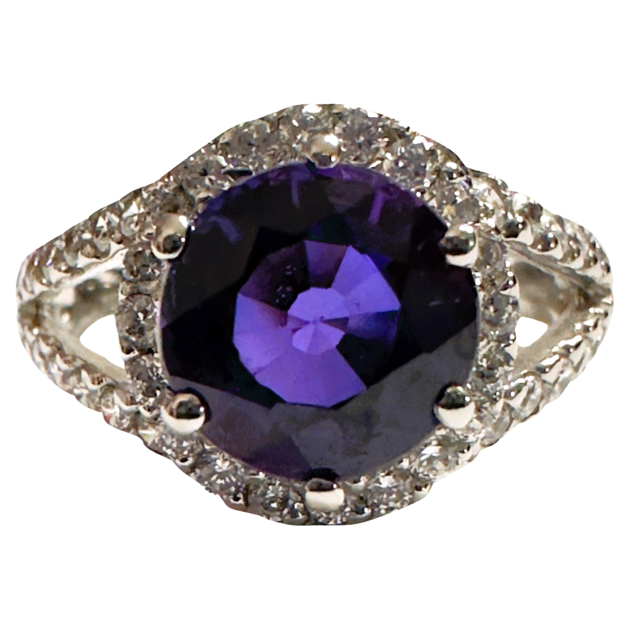 New African IF 4.30 Ct Blue Purple Sapphire & White Sapphire Sterling Ring