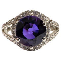 New African IF 4.30 Ct Blue Purple Sapphire & White Sapphire Sterling Ring