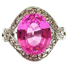 New African IF 4.30 Carat Platinum Pink Tourmaline & Pink Sapphire Sterling Ring