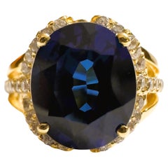 New African IF 4.40 Ct Deep Blue Sapphire & White Sapphire YGold Sterling Ring 