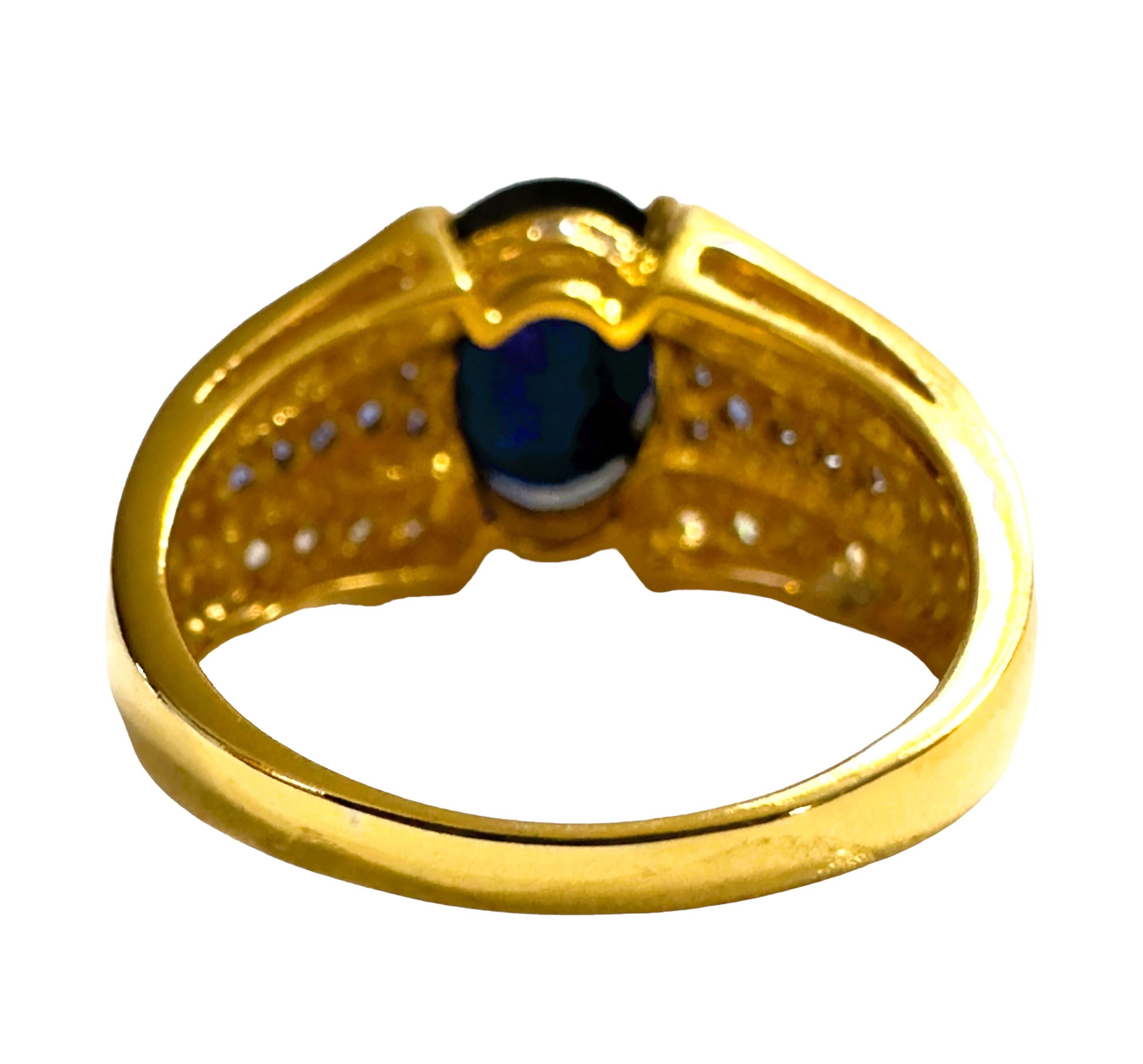Oval Cut New African IF 4.40 Ct Deep Blue Sapphire YGold Plated Sterling Ring Size 7.5 For Sale