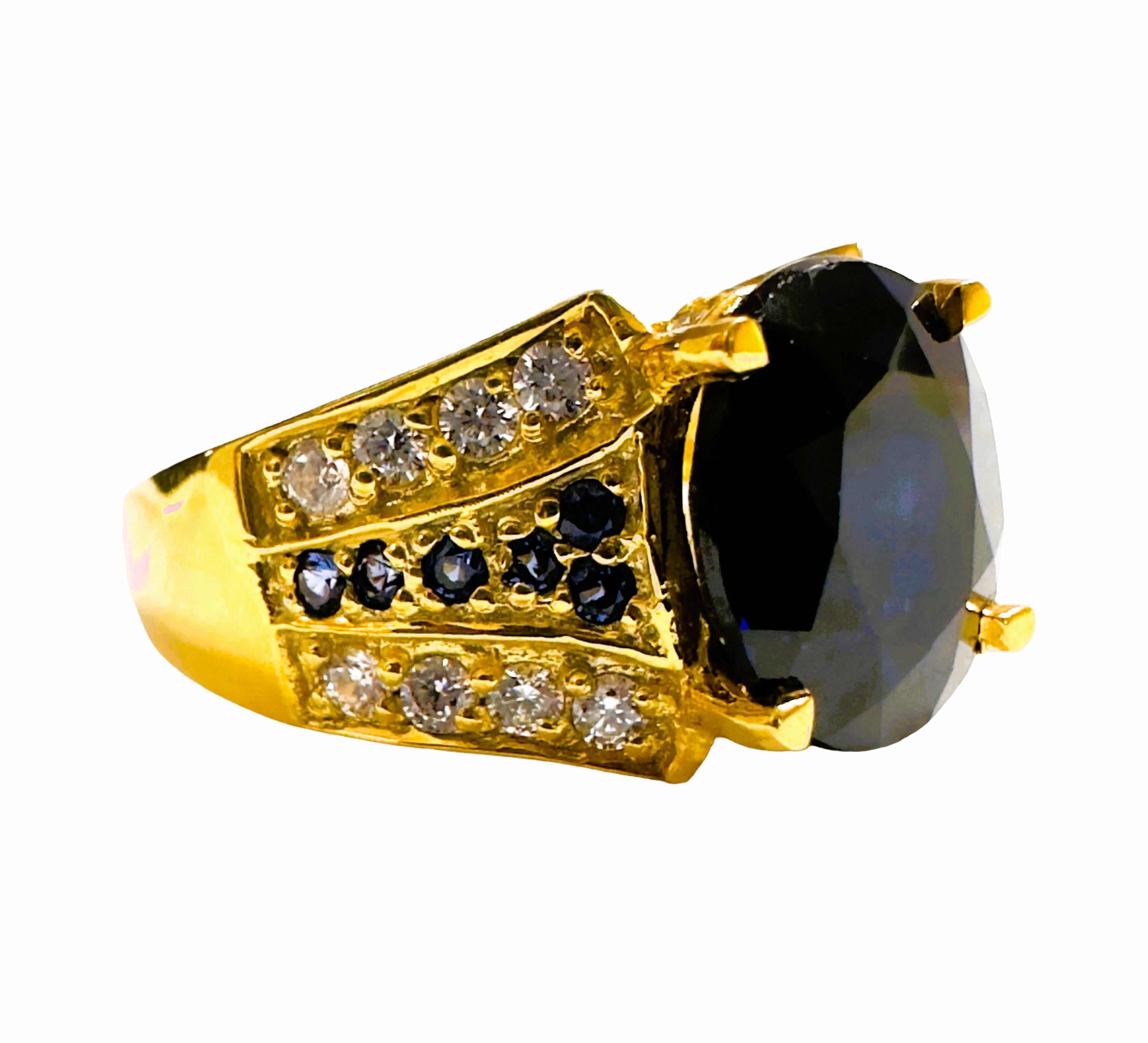 Women's New African IF 4.40 Ct Deep Blue Sapphire YGold Plated Sterling Ring Size 7.5 For Sale