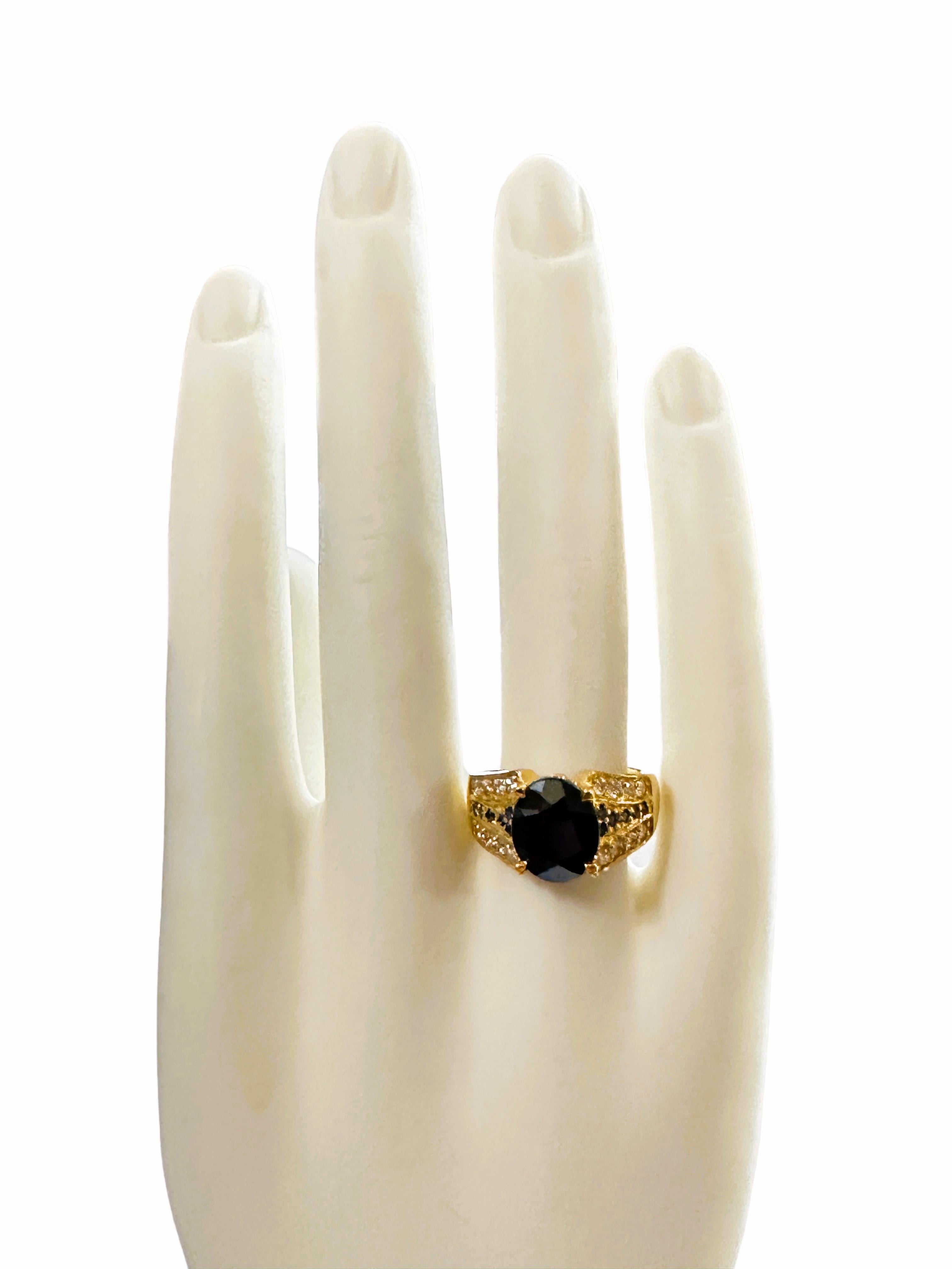 New African IF 4.40 Ct Deep Blue Sapphire YGold Plated Sterling Ring Size 7.5 1