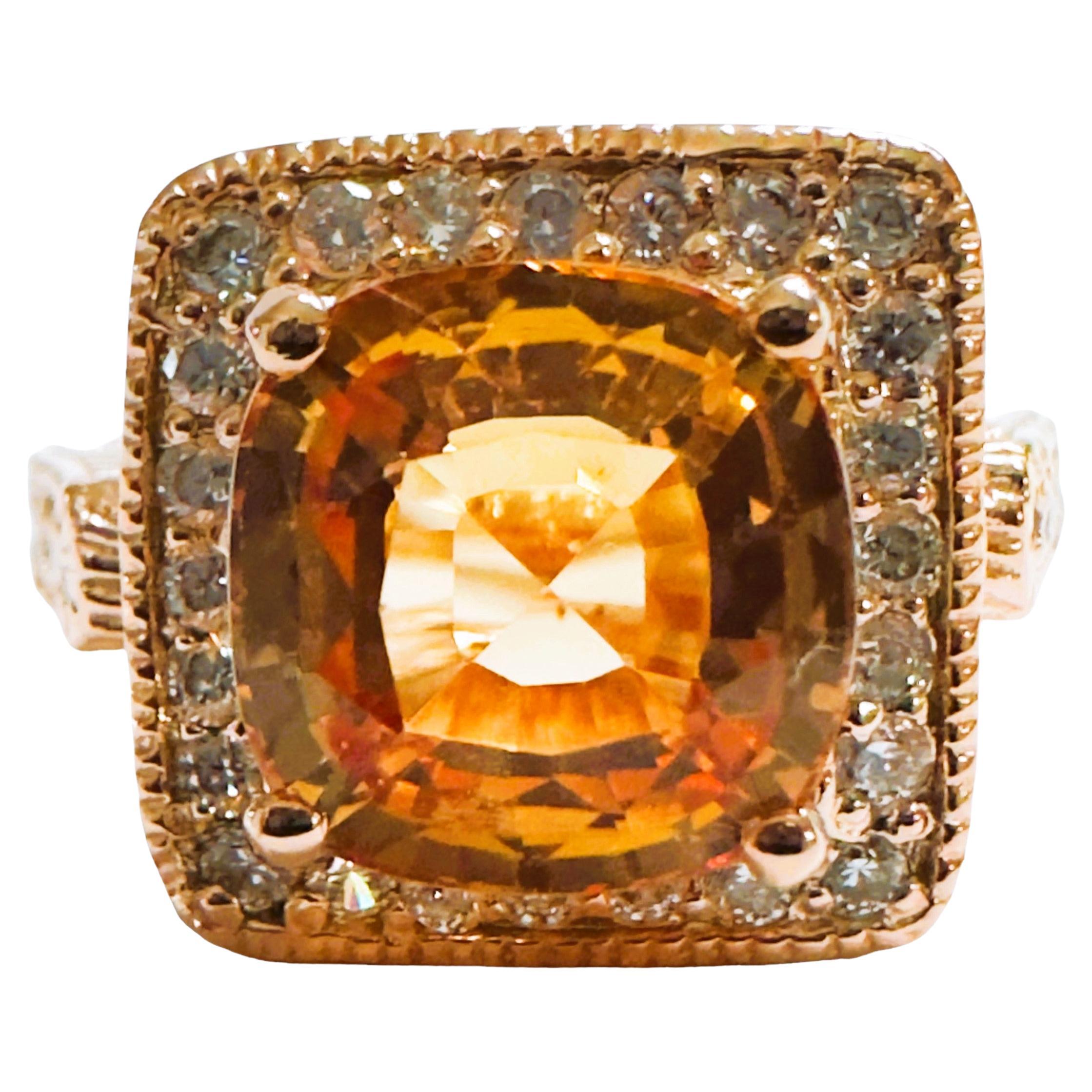 New African IF 4.5 Ct Champagne Morganite Gold Plated Sterling Ring For Sale
