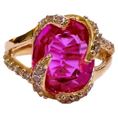 New African IF 4.5 ct Light Pink Sapphire & White Sterling Ring Size 6.5