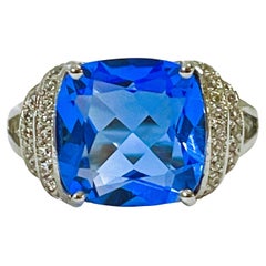 New African If 4.50 Ct Swiss Blue Topaz & White Sapphire Sterling Ring