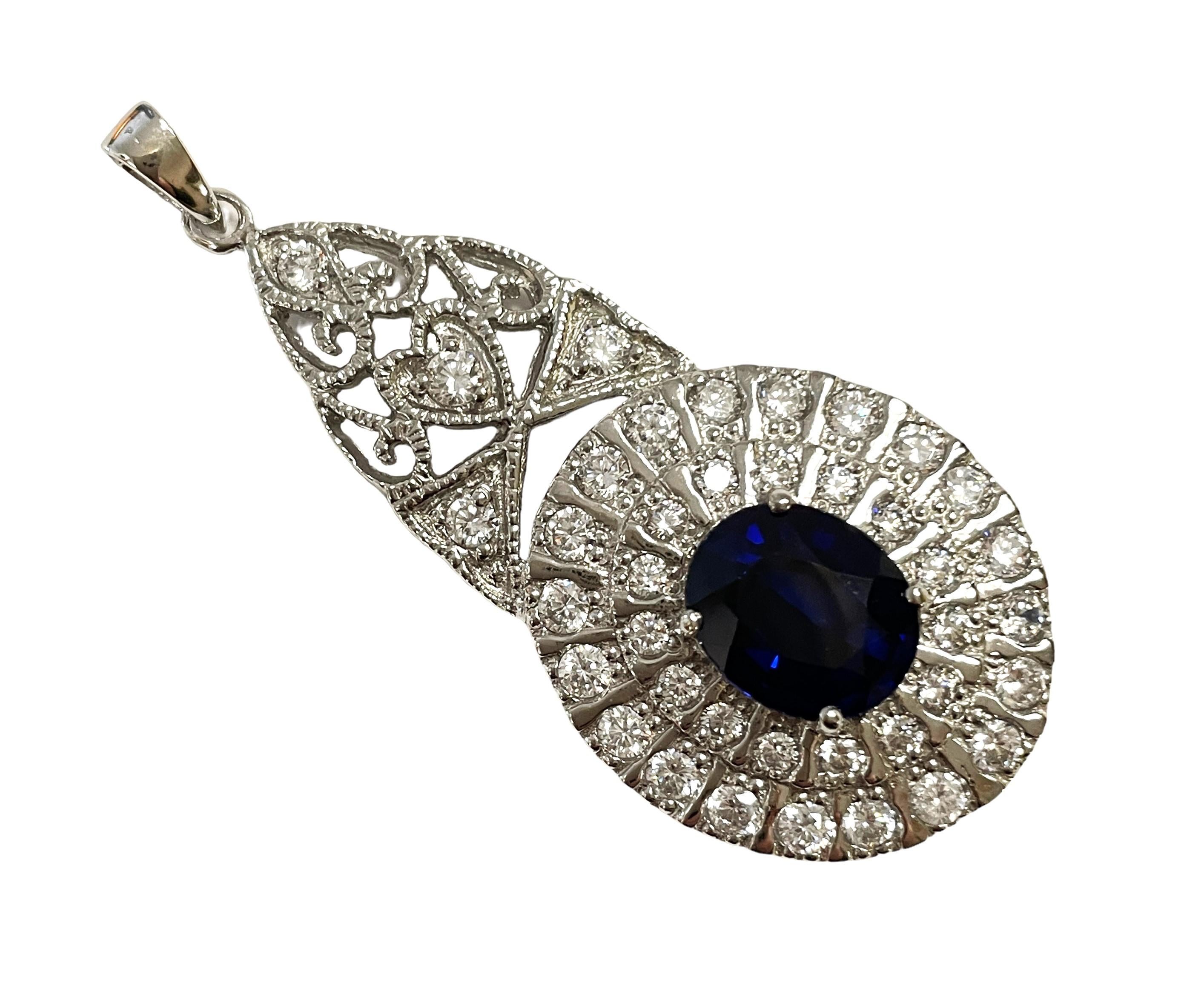 Art Deco New African If 4.5 Carat Kashmir Blue Sapphire & White Sapphire Sterling Pendant