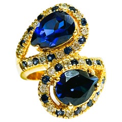 New African If 4.7 C1 Carat Deep Blue Sapphire & White Sapphire Sterling Ring