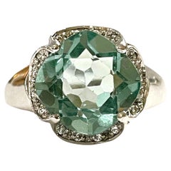 New African If 4.7 Ct Green Paraiba Tourmaline & White Sapphire Sterling Ring