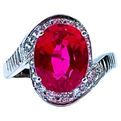New African IF 4.70 Carat Pink Padparadscha & Sapphire Sterling Ring