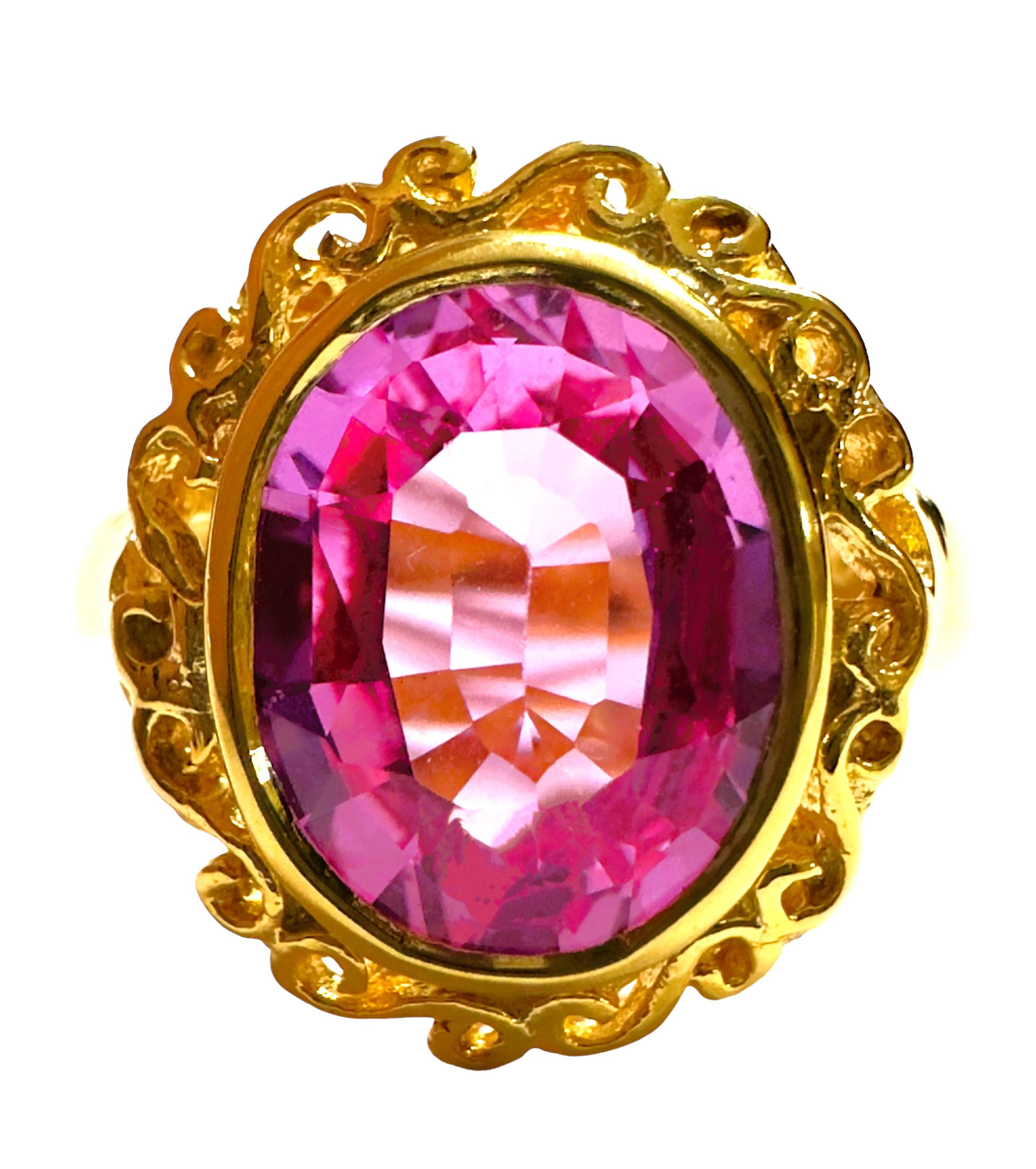 Art Deco New African 4.8 ct Platinum Pink Sapphire Yellow Gold Plated Sterling Ring  For Sale