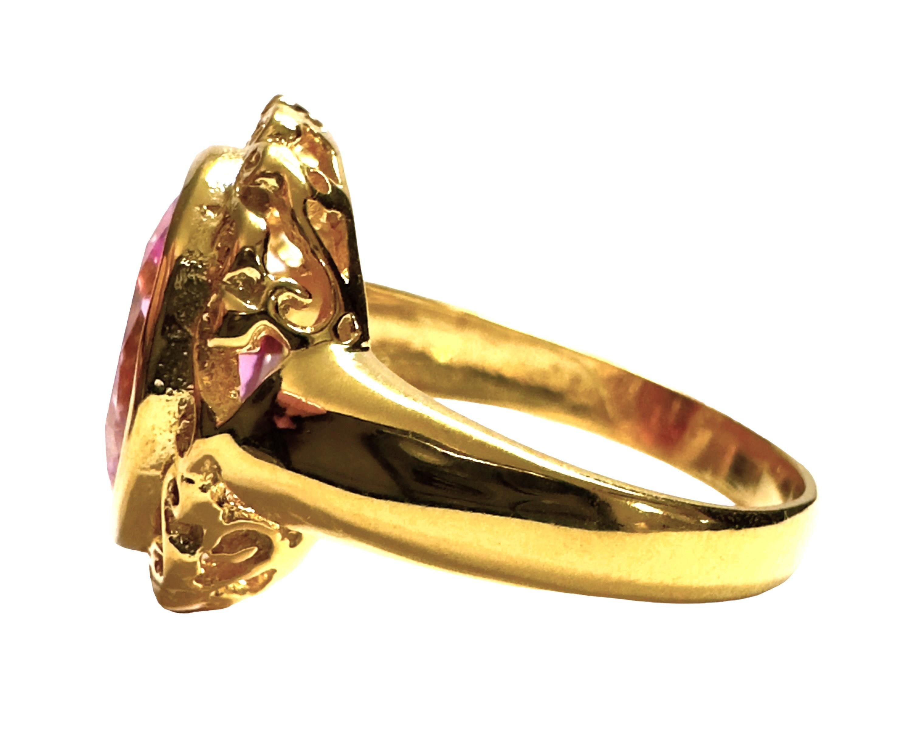 Oval Cut New African 4.8 ct Platinum Pink Sapphire Yellow Gold Plated Sterling Ring  For Sale