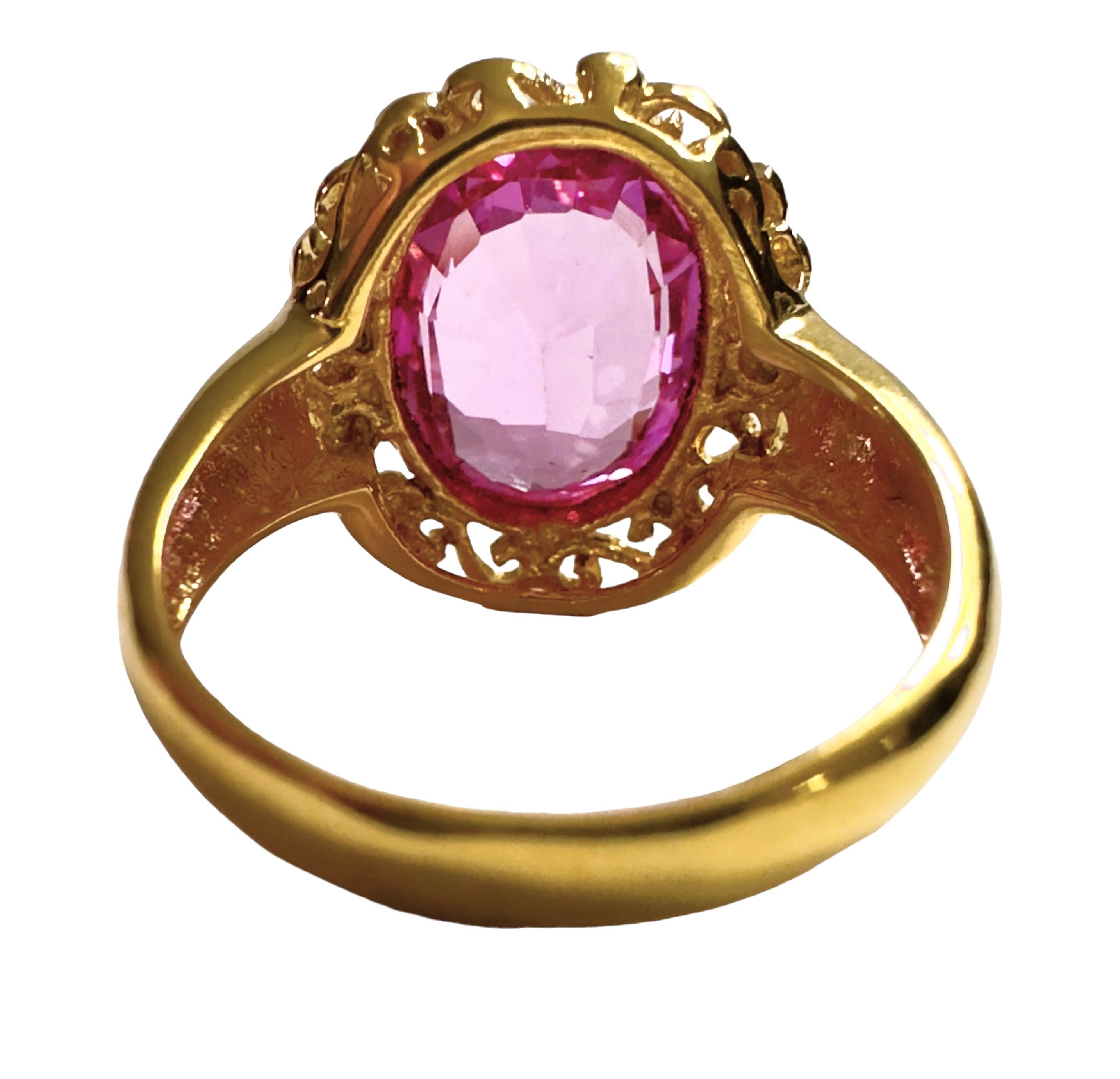 New African 4.8 ct Platinum Pink Sapphire Yellow Gold Plated Sterling Ring  In New Condition For Sale In Eagan, MN