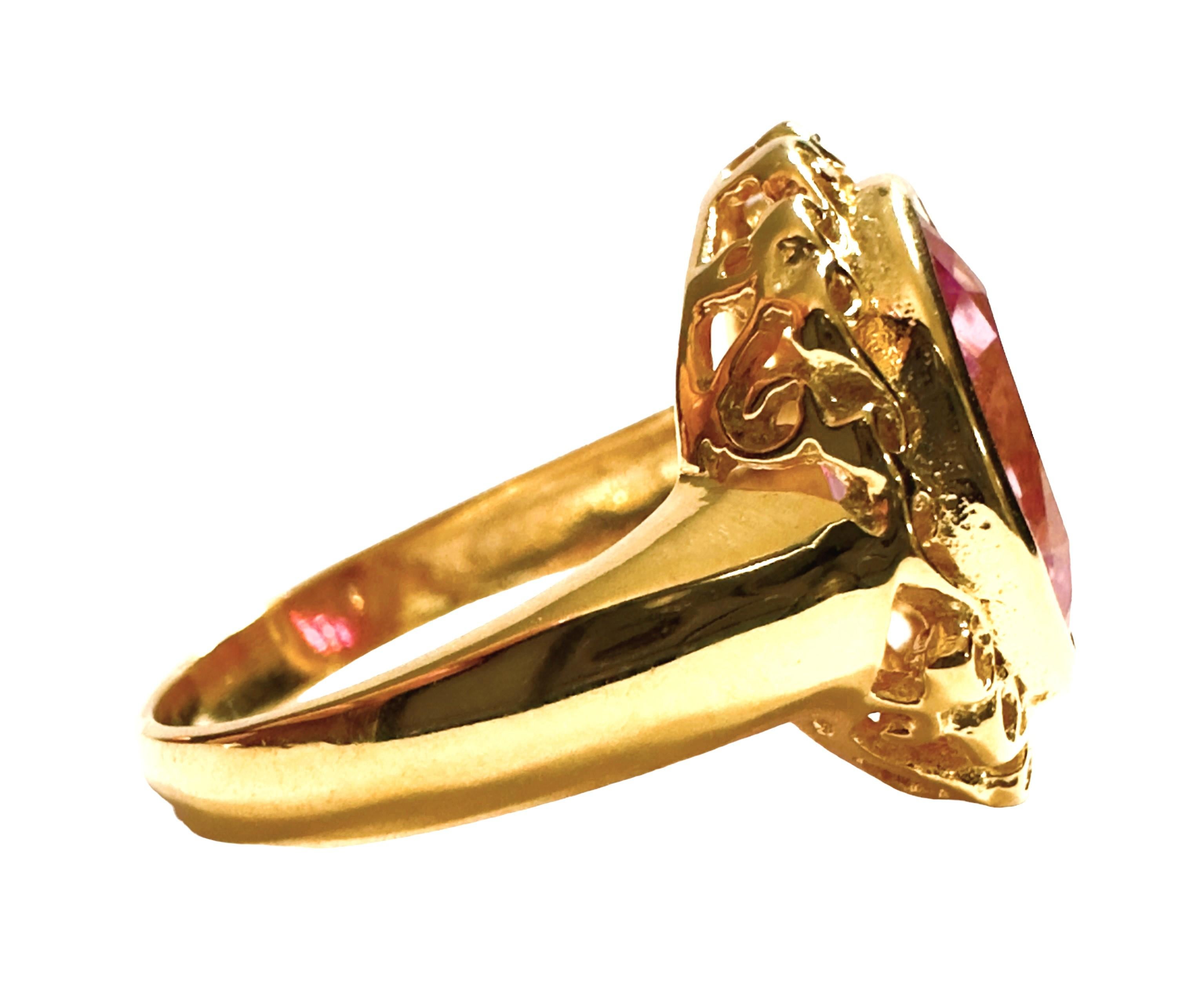 Neuer afrikanischer 4,8 Karat Platin Rosa Saphir Gelbgold vergoldeter Sterling Ring Damen