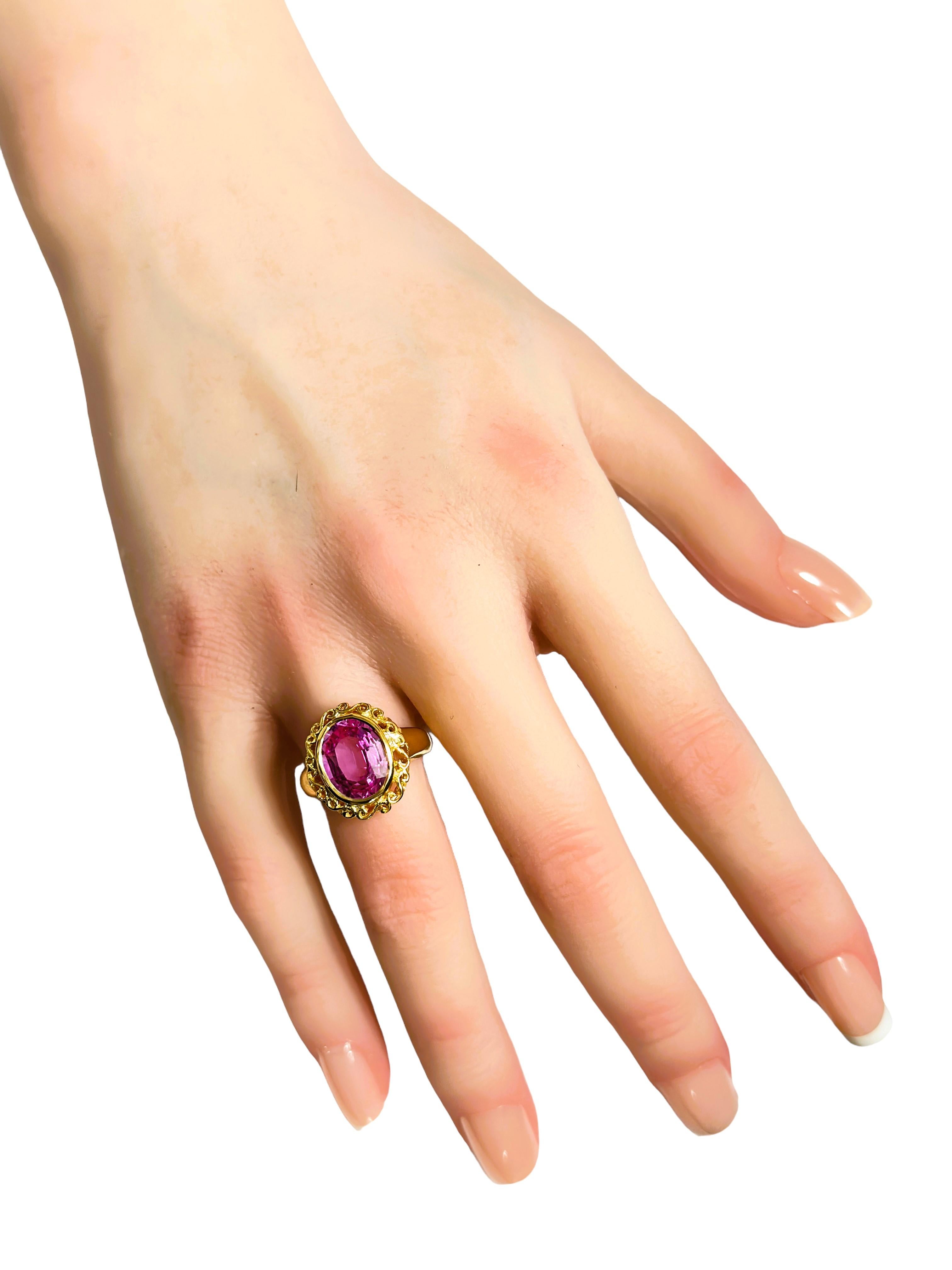 New African 4.8 ct Platinum Pink Sapphire Yellow Gold Plated Sterling Ring  For Sale 2