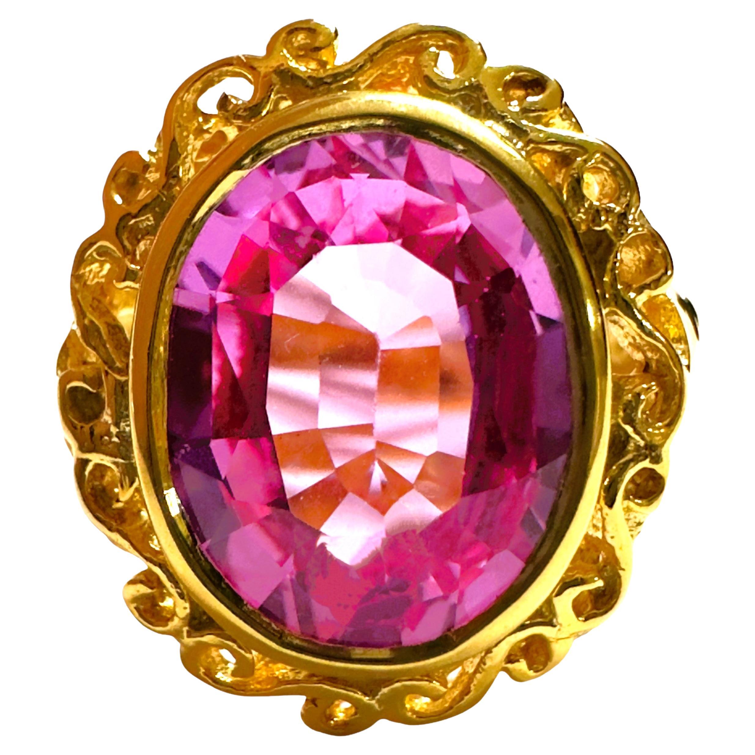 New African 4.8 ct Platinum Pink Sapphire Yellow Gold Plated Sterling Ring  For Sale