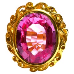 New African IF 4.8 ct Platinum Pink Sapphire Yellow Gold Plated Sterling Ring 