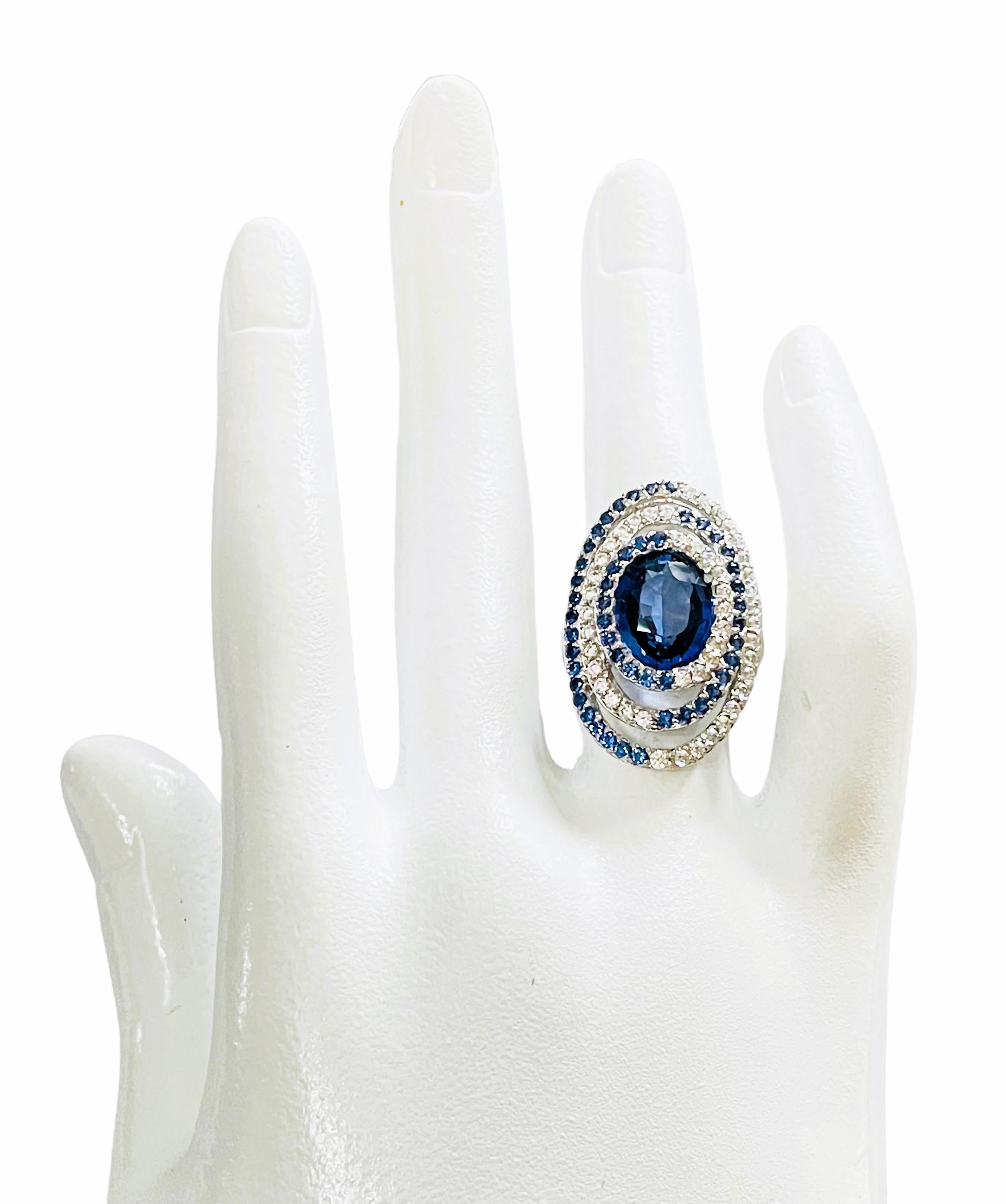 Oval Cut New African IF 4.90 Ct Kashmir Blue & White Sapphire Sterling Ring 5.5