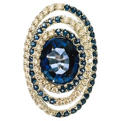 New African IF 4.90 Ct Kashmir Blue & White Sapphire Sterling Ring 5.5