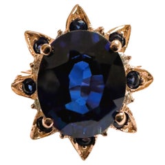 New African IF 5 Ct Deep Blue Sapphire Rose Gold Plated Sterling Ring Size 6