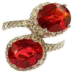 New African IF 5.08 Carat Pink Padparadscha & White Sapphire Sterling Ring