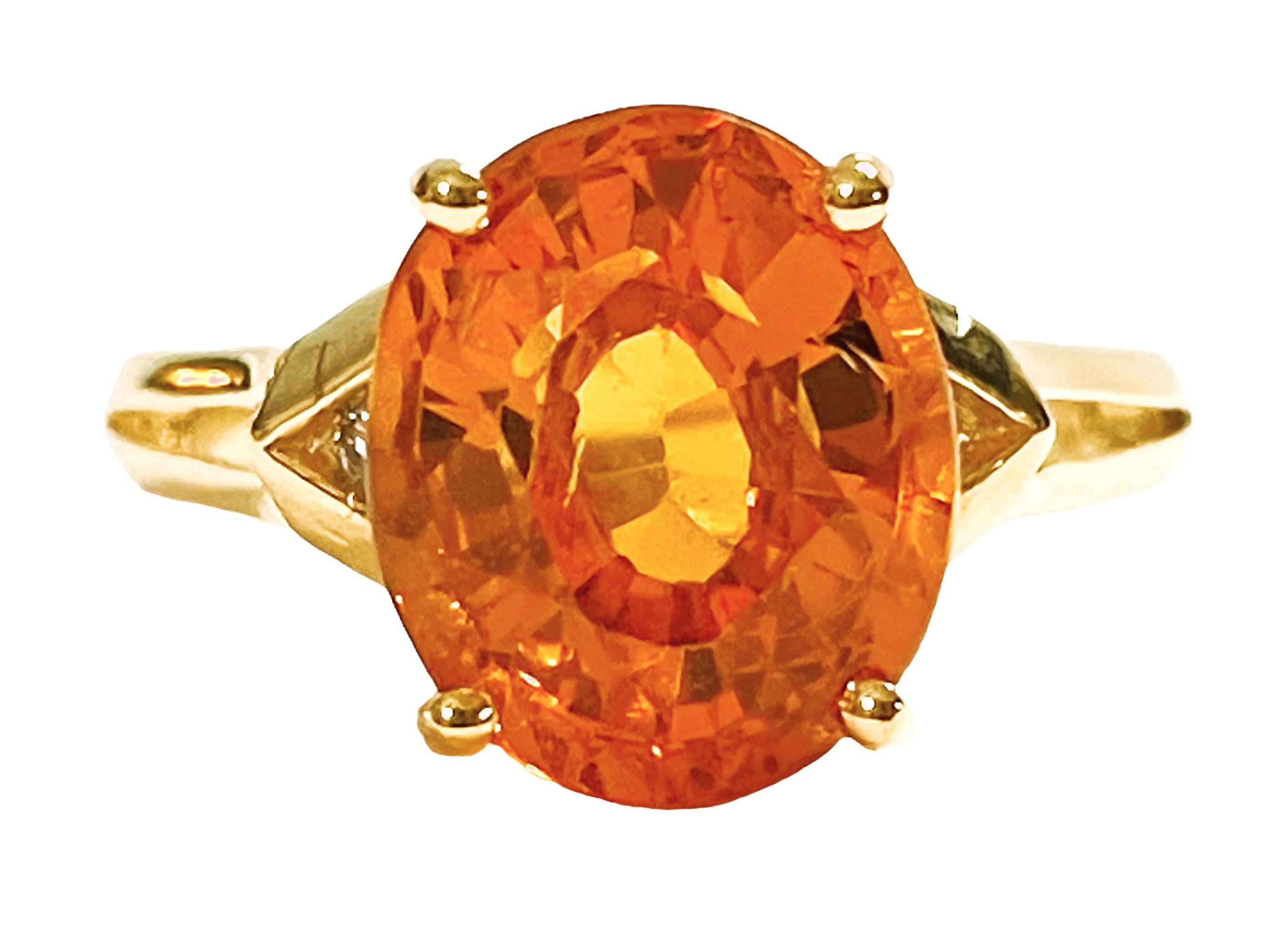 Art Deco New African IF 5.10 Ct Yellow Orange Sapphire & White Sapphire Sterling Ring