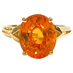 New African IF 5.10 Ct Yellow Orange Sapphire & White Sapphire Sterling Ring