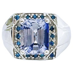 New African If 5.2 Carat Cornflower Blue and Apatite Sapphire Sterling Ring