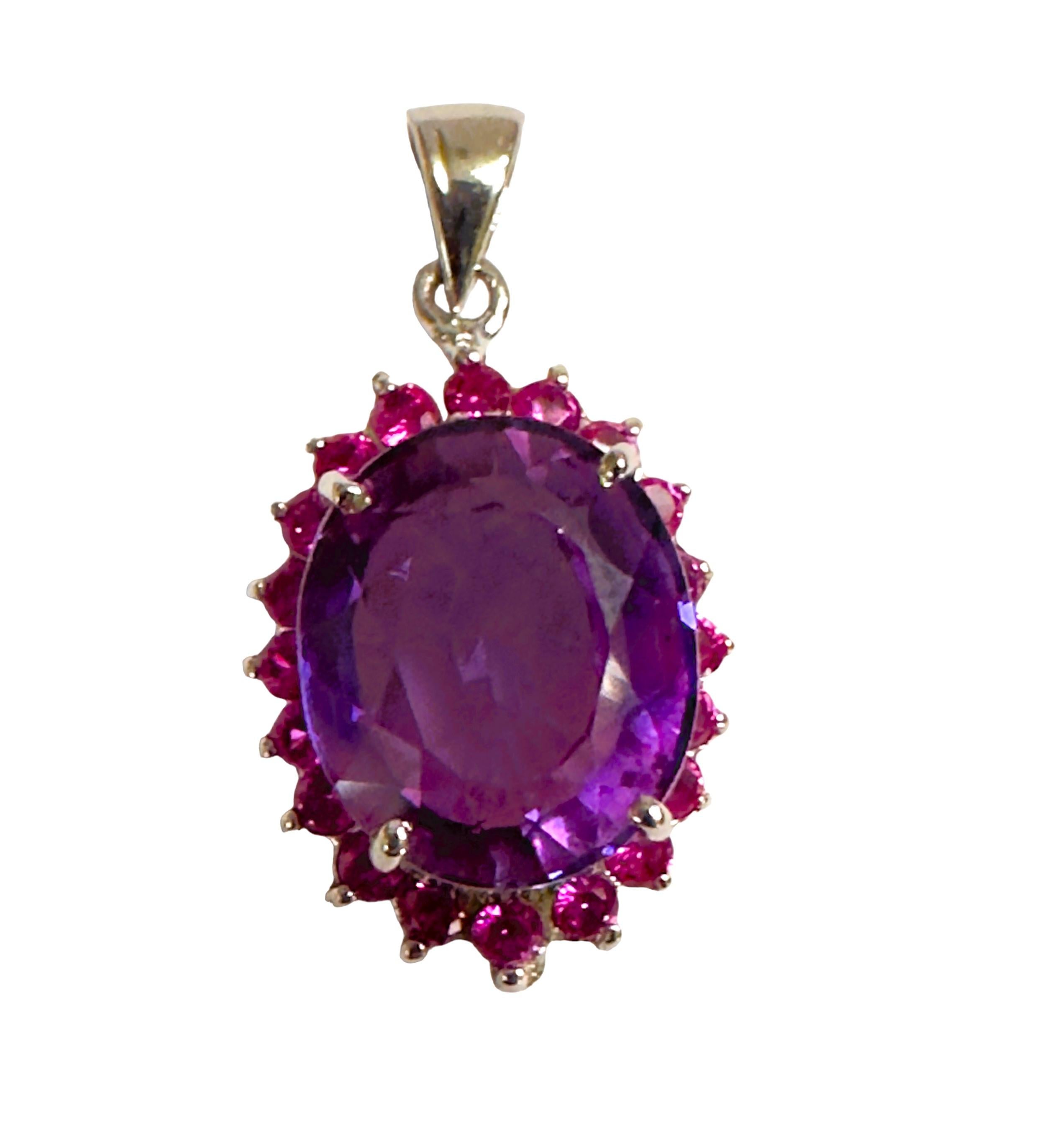 Oval Cut New African If 5.20 Carat Purple Sapphire & Pink Sapphire Sterling Pendant