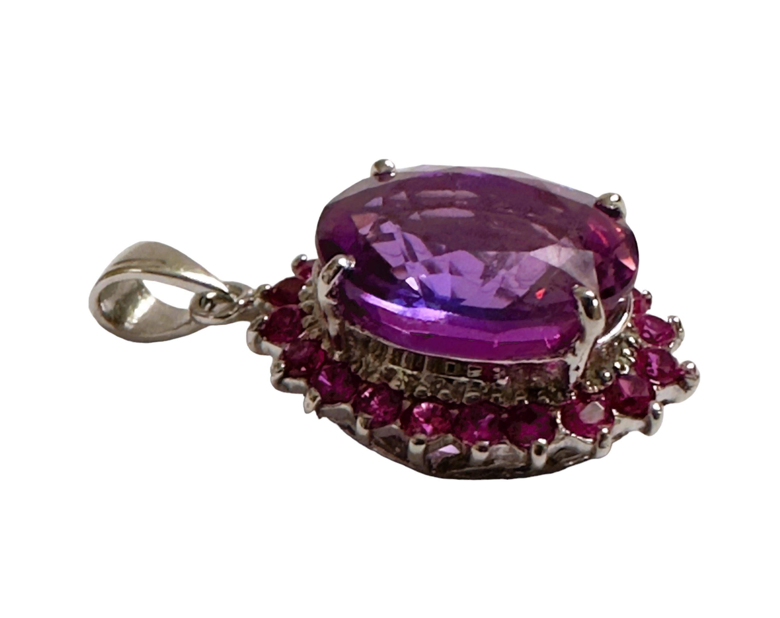 New African If 5.20 Carat Purple Sapphire & Pink Sapphire Sterling Pendant In New Condition In Eagan, MN