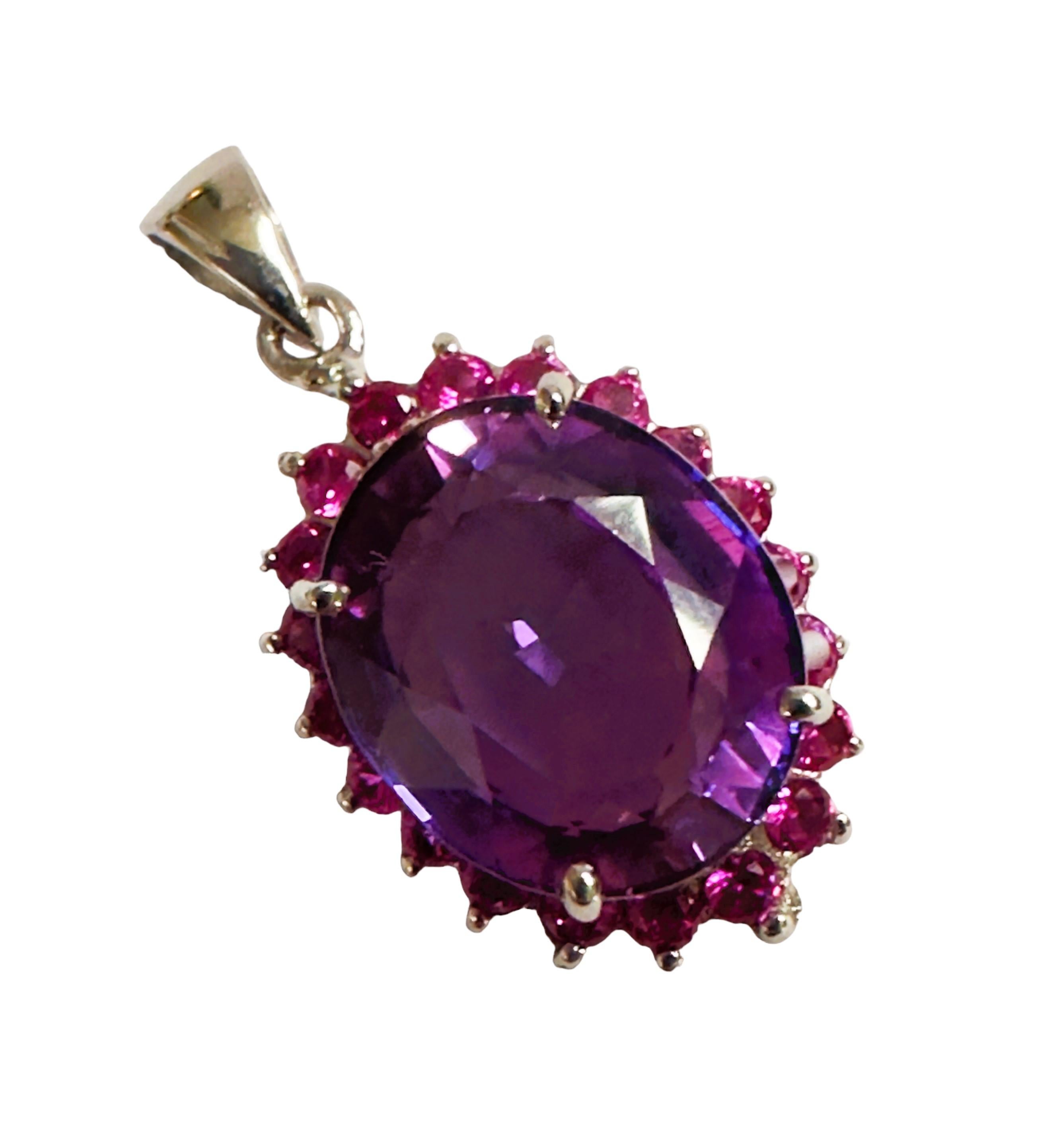 New African If 5.20 Carat Purple Sapphire & Pink Sapphire Sterling Pendant 1