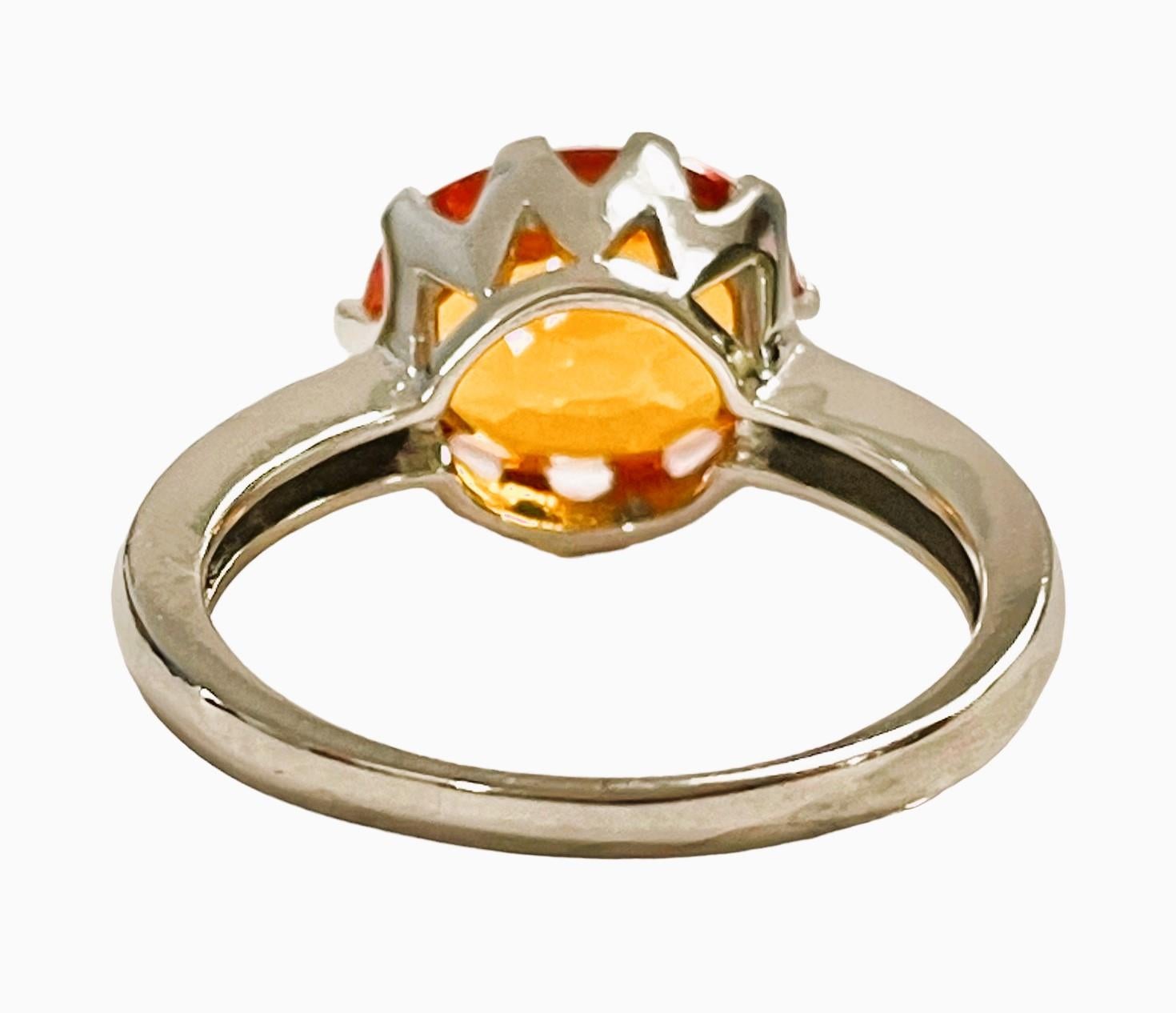 Art Deco New African IF 5.20 Ct Yellow Orange Sapphire & White Sapphire Sterling Ring
