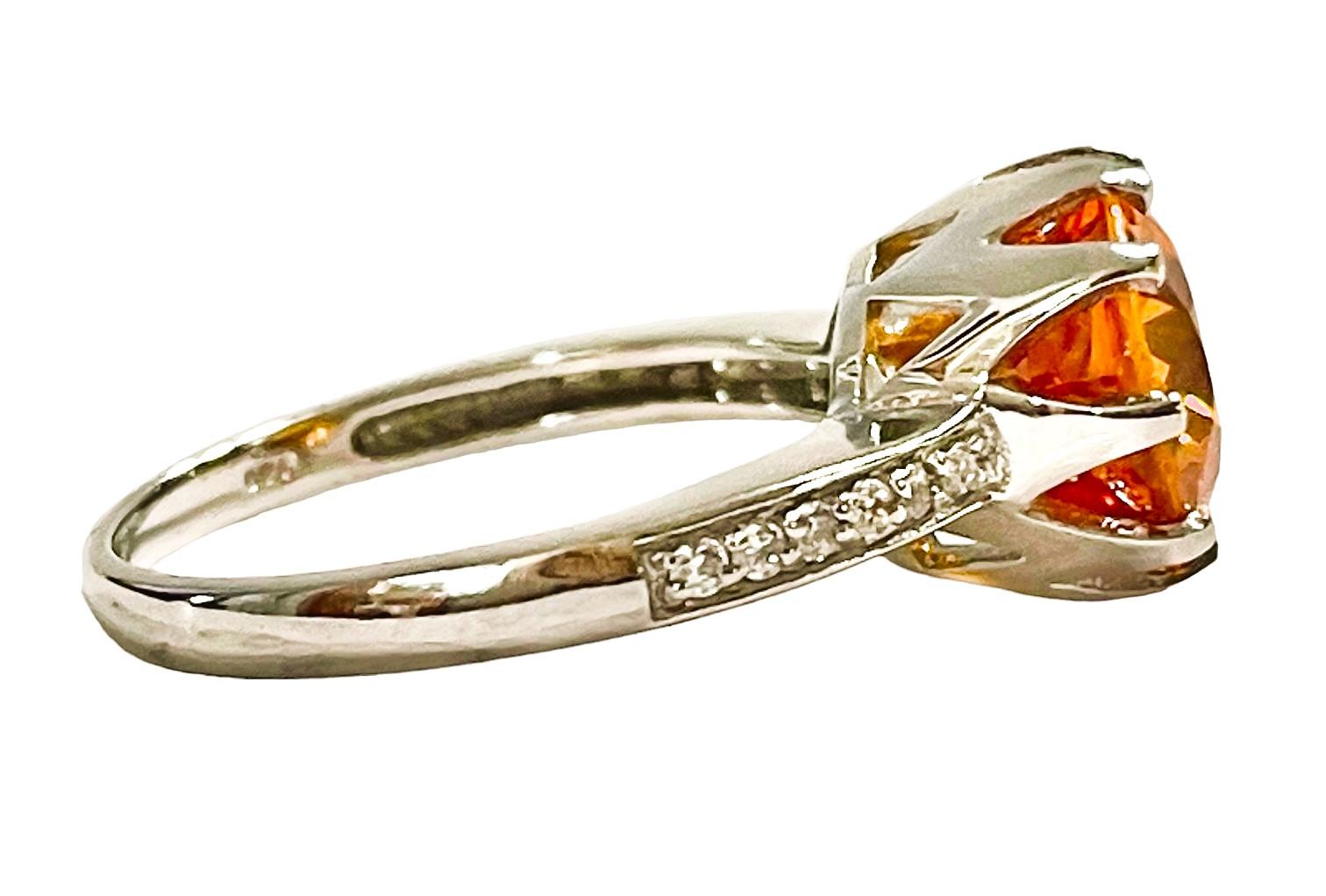 Oval Cut New African IF 5.20 Ct Yellow Orange Sapphire & White Sapphire Sterling Ring