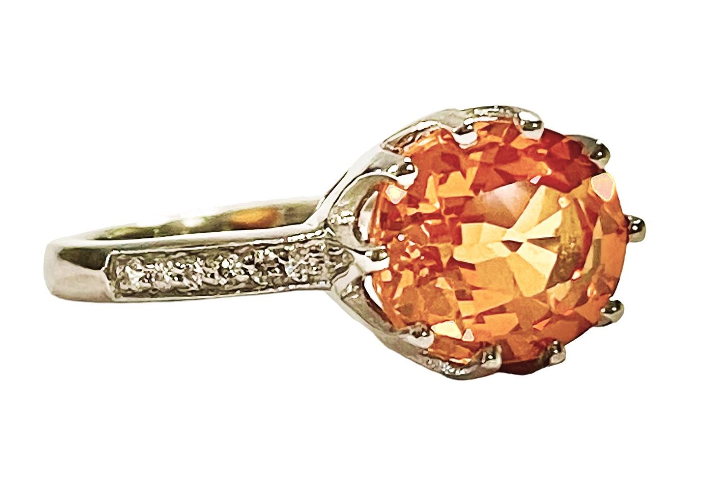 New African IF 5.20 Ct Yellow Orange Sapphire & White Sapphire Sterling Ring In New Condition In Eagan, MN