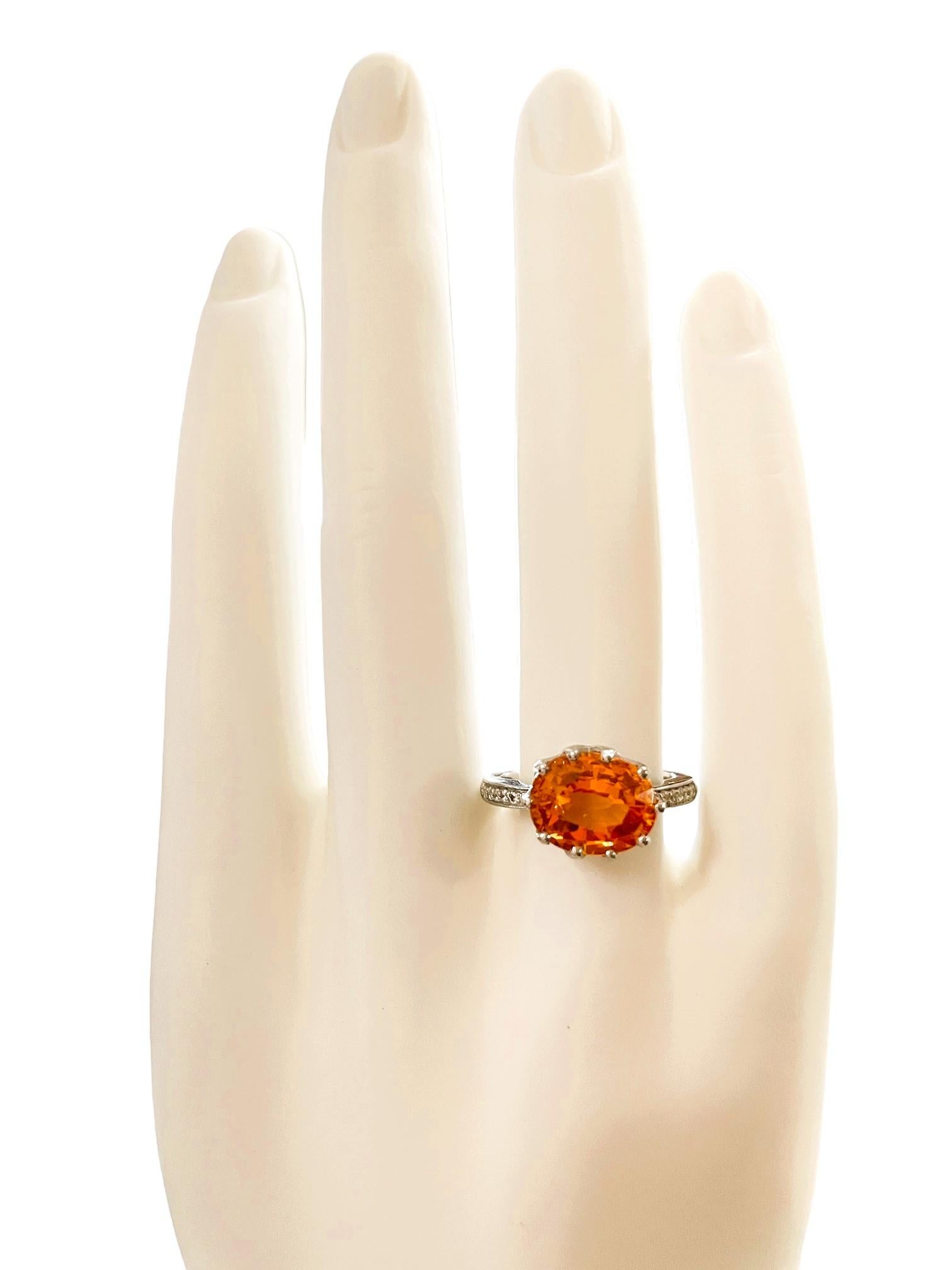 New African IF 5.20 Ct Yellow Orange Sapphire & White Sapphire Sterling Ring 1