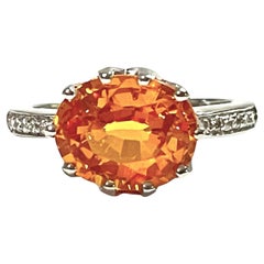 New African IF 5.20 Ct Yellow Orange Sapphire & White Sapphire Sterling Ring