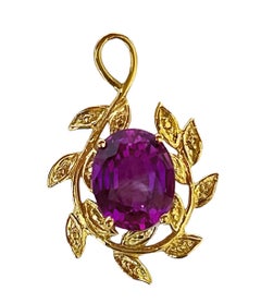 New African 5.20 ct Pink Purple Sapphire Yellow Gold Plated Sterling Necklace