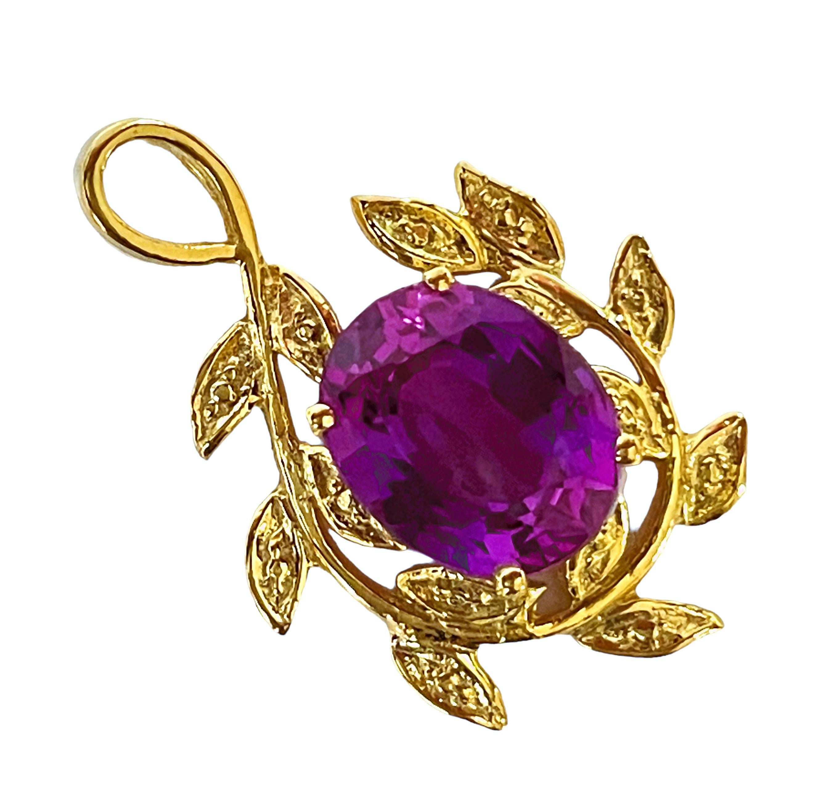 Pear Cut New African IF 5.20ct Pink Purple Sapphire Yellow Gold Plated Sterling Pendant For Sale